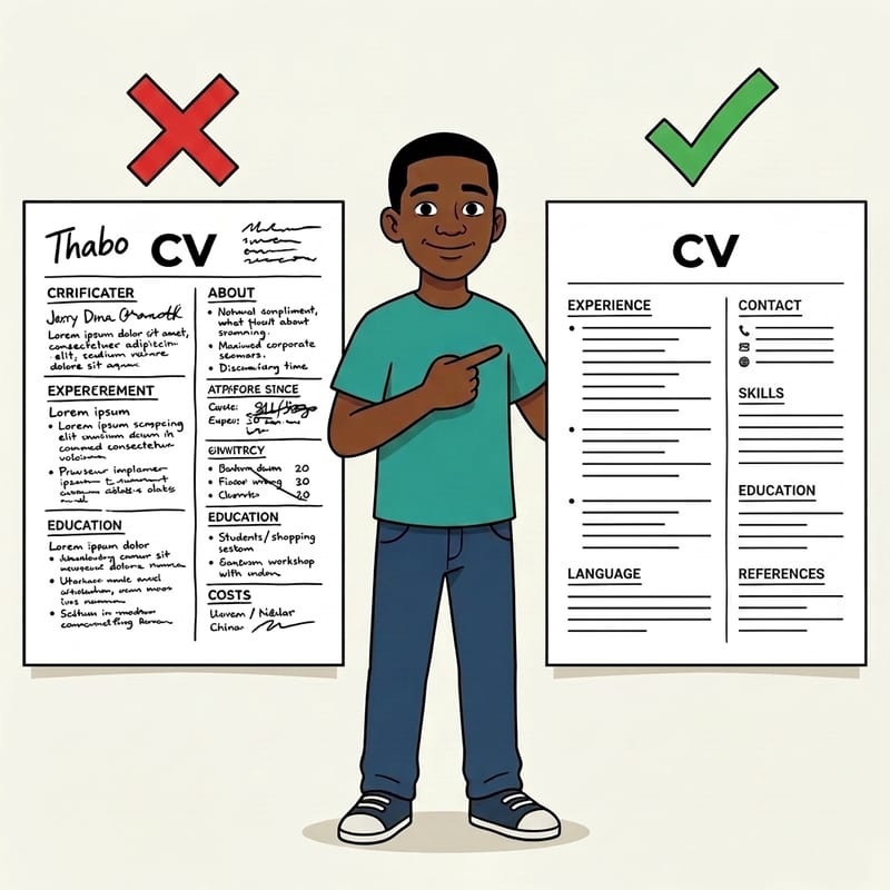 A messy, cluttered CV compared with a clean, professional CV