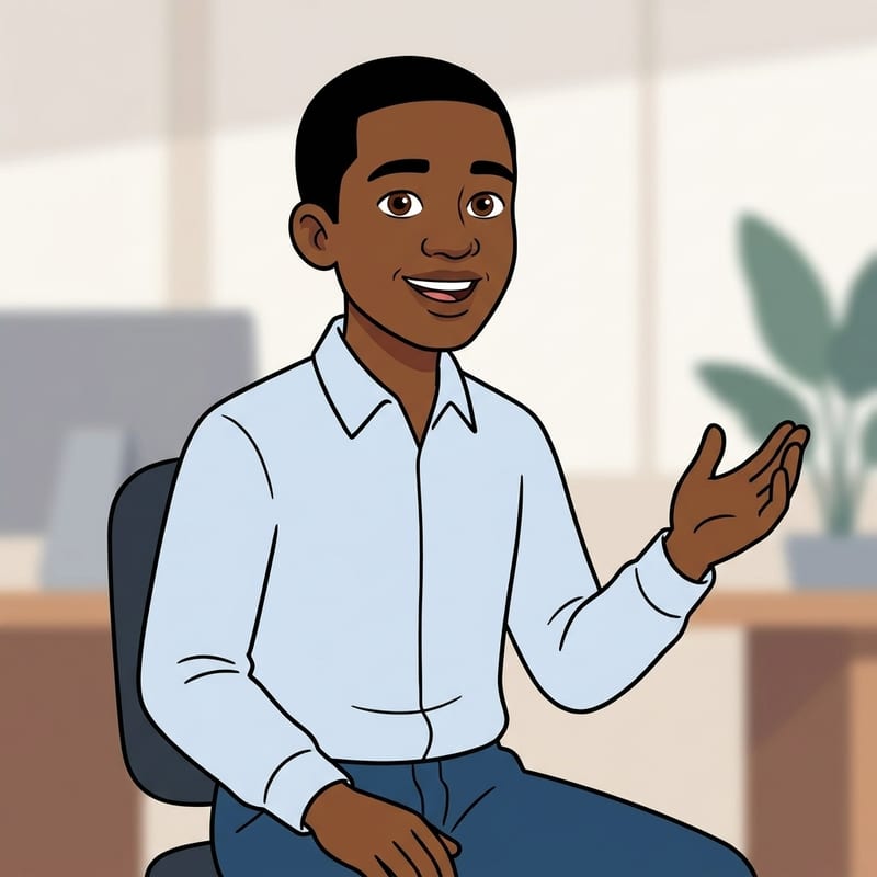 Thabo answering questions confidently in a job interview