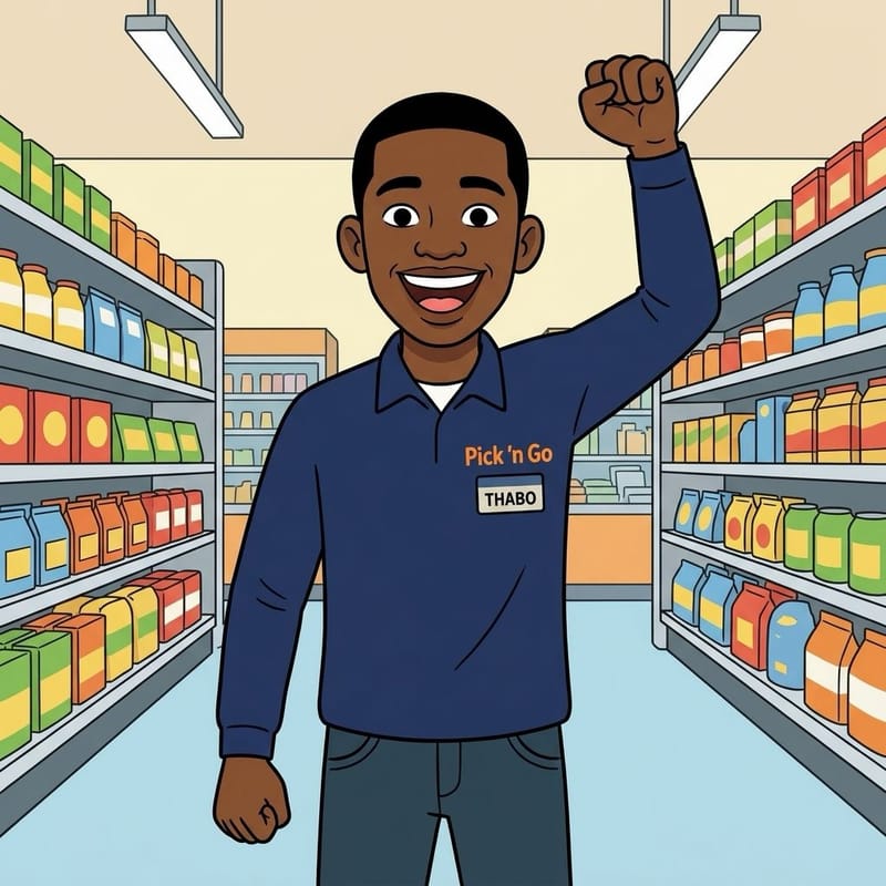 Thabo celebrating after landing a job with his new CV